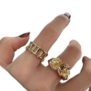 2 Piece Gold Chunky Cuff Rings